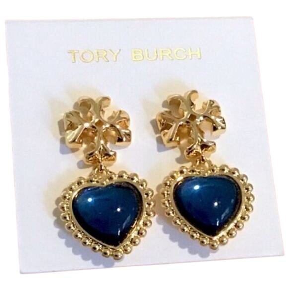 TORY BURCH ROXANNE BLUE /GOLD 18k GOLD PLATED EARRINGS NWT - Picture 5 of 7